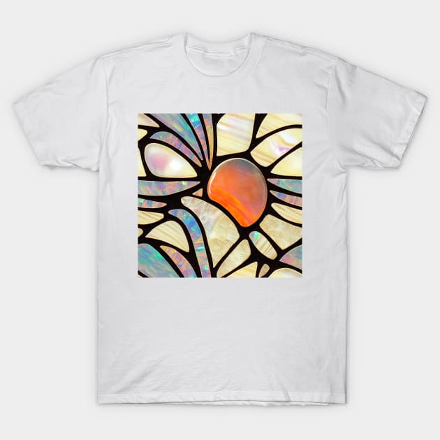 Mother of Pearl and Fire Opal Flower Mosaic Inlay T-Shirt by JediNeil